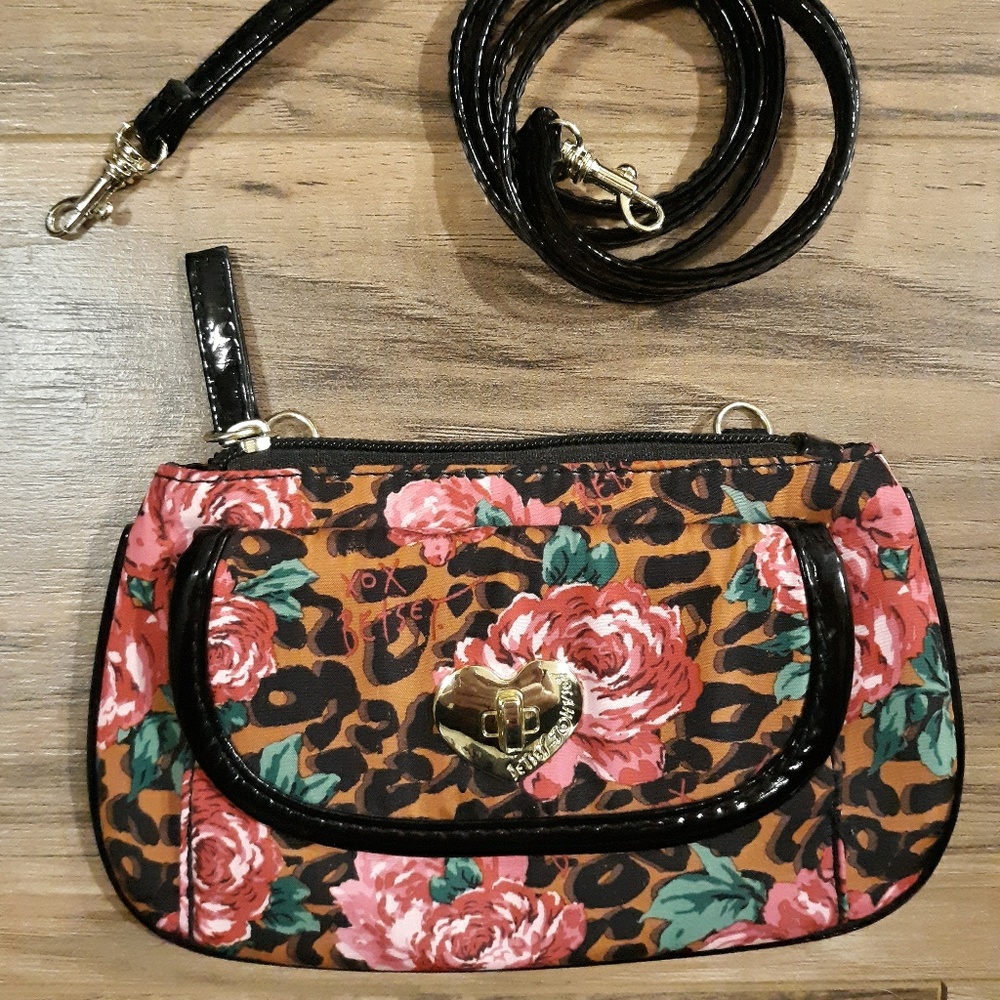 Betsey Johnson XOX Leopard Print & Rose's Crossbody Bag.
